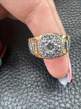 Men’s Two-Tone Gold and Silver Crystal Statement Ring